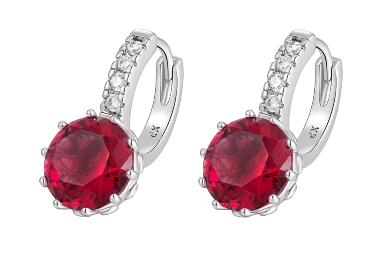 Red Gemstone Hoop Earrings