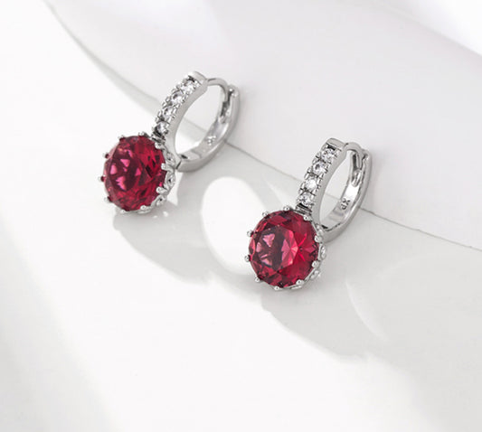 Red Gemstone Hoop Earrings